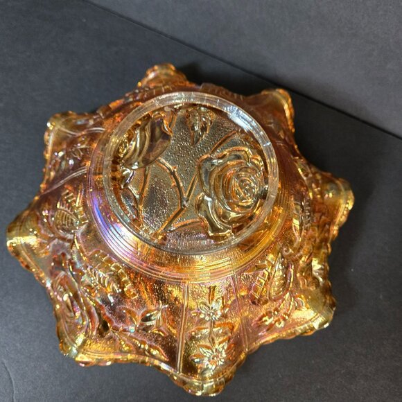 Vtg Imperial Glass American Beauty Open Rose Marigold Riffle Carnival Glass Bowl - Picture 11 of 14